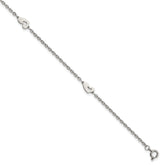 Chisel Stainless Steel Polished Hearts 9 inch Anklet Plus 1 inch Extension
